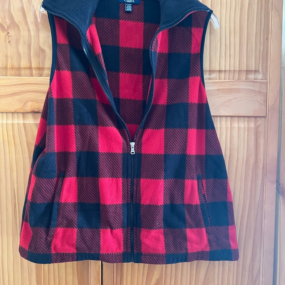 Chaps Red and Black Buffalo Plaid Fleece Vest